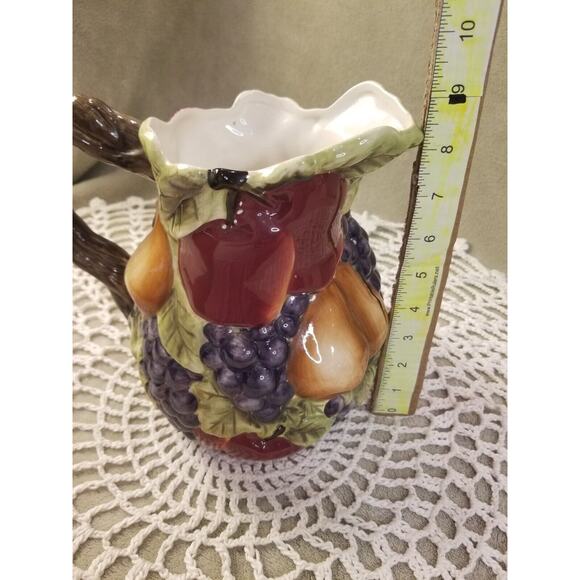 Home Interiors Sonoma Villa Fall Fruit Pitcher Hand Painted Glazed Earthenware - Picture 10 of 12